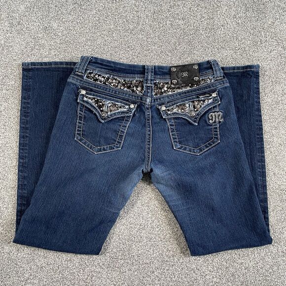 Miss Me Sequin Easy Boot Stretch Jeans Dark Wash Curvy JE5731E2L Size 31 - Picture 1 of 14